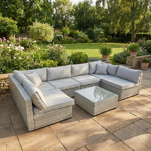 Shaped seater grey - 6, rattan