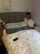 Dreams Seoul Grey Upholstered TV Bed Frame Double 4'6 With Mattress And TV