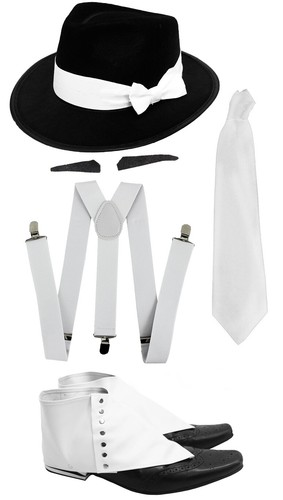 Gangster hat braces tie - hat,