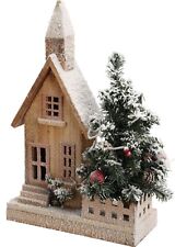 LED Wooden Christmas House with Tree Snow Covered Light Up Village House