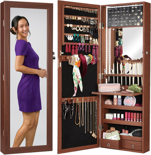 Walnut led mirror jewelry - mirror,