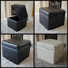 Real Leather Brown / Black / Cream / Red / Grey Ottoman Storage Footstool Pouffe