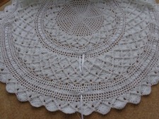 NEW White Handmade Crochet Baby Shawl Blanket 40 in Round Christening, Baptism.