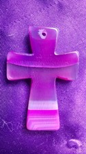 Pink and Clear Agate Jesus Cross Pendant 4.7cm 16grams Lot 867