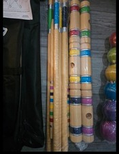 pointyard Six Player Croquet Set, 28’’ Croquet Set with Wooden Mallets/Colored 