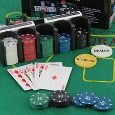 Texas Hold'em Poker Set 200pc 2 Deck Cards Blackjack Game Mat Casino Chips Rack