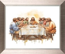 THE LAST SUPPER - JESUS WITH 8 DISCIPLES - SILVER /PEWTER FRAME FRAMED PRINT 281