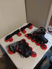 ROLLER DERBY 2N1 Inline Boy's Size 3-6 Roller Skates Black Red - FAST BEARINGS