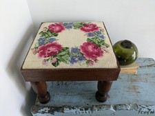 Vintage Foot Stool Wood Floral