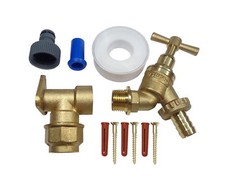 20mm MDPE Outside Tap Kit With Brass Wall Plate Elbow and Garden Hose Fitting