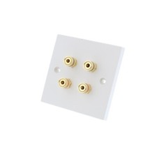 White 4 Speaker Binding Posts Single Gang Wall Plate (2 Red 2 Black)