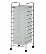 10 DRAWER PLASTIC MOBILE STORAGE TROLLEY 360° CASTOR WHEELS SALON OFFICE TOYS