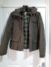 Next Women's Khaki Hooded Padded Coat Size 14 Excellent Condition with Pockets