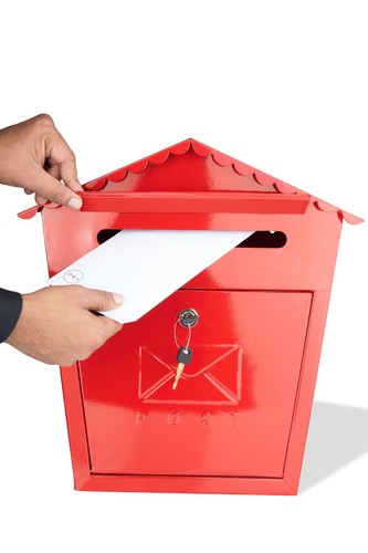 Post box red wall - post,