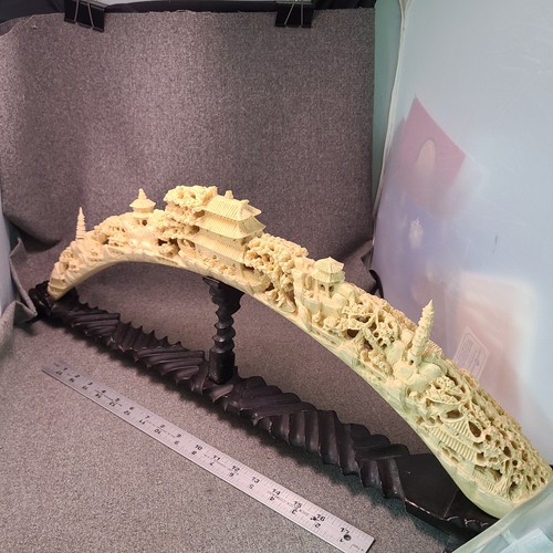 Asian carved tusk cast ivory - carved,