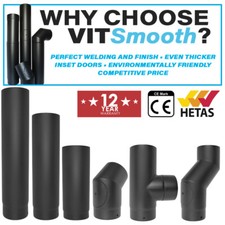 5 Inch Matt Black Stove Pipe & Bends Vitreous Enamel Flue Pipe Fittings 125MM