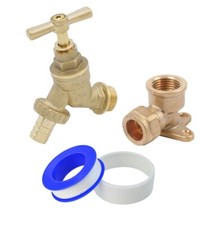 Garden Tap Outside Tap Kit With Brass Wall Plate Elbow or PTFE(CHOOSE  ITEM)