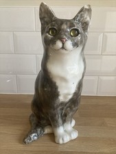 VINTAGE WINSTANLEY POTTERY CAT  - SIZE 7 - SIGNED - 34cm - GLASS EYES