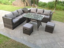 Conservatory 8 seater rattan corner sofa dining set table patio furniture grey