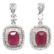 Thai Handmade 5 x 7 mm. Pink Ruby & White Zircon Earrings