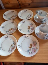 Mixed lot 6 x Polish Karolina floral Bone China side plates + 2 Cups & Saucers