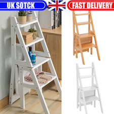 4-Step Folding Step Stool Reversible Chair Seat Portable Ladder Display Shelf UK