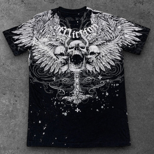 Mens affliction skull - wings, t
