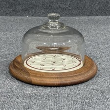 Goodwood Teak Cheese Dome Cloche Glass by Andrea Ceramic Tile Butter Dish Floral