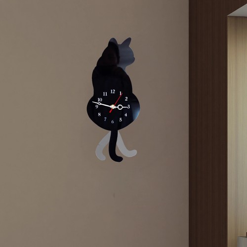 Wagging tail cat wall - wagging, clock