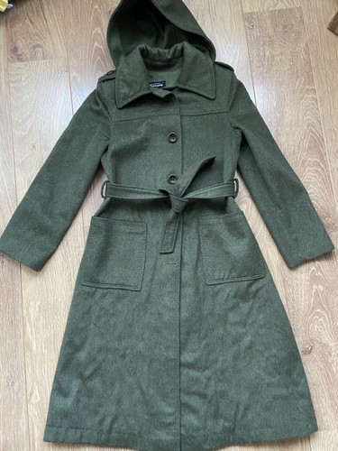 Ladies green coat hood belt - hood,