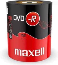 100 x Maxell DVD-R 16x Capacity 4.7GB Recordable 120 Min Blank DVD Discs Shrink