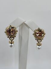 Tova Diamonique Golden Citrine and Pearl Drop Earrings, Gold Plated