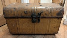 Vintage Metal Steamer Trunk - Storage Treasure Chest Coffee Table Blanket Box