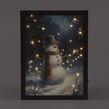 Snowtime Fibre Optic Framed Canvas Snowman in Hat & Scarf Battery Operated