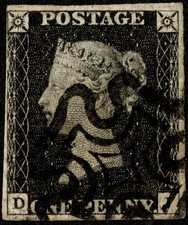 GB STAMP Penny Black Q Victoria PL6 DJ 4 margins 3 large 1 close BLACK MX Fine