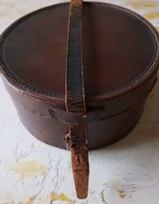 Vtg Antique Collar Box Brown Leather Travelling Stiff 18x9cm Initials GH Wear