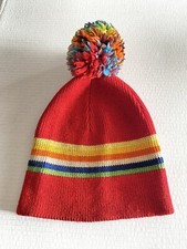 VTG Wigwam Ski Winter Hat Beanie Pom Pom 100% Wool Rainbow Red Stranger Things