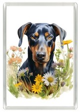 DOBERMAN PINSCHER DOG & FLOWERS ART PRINT NOVELTY FRIDGE MAGNET GREAT GIFT