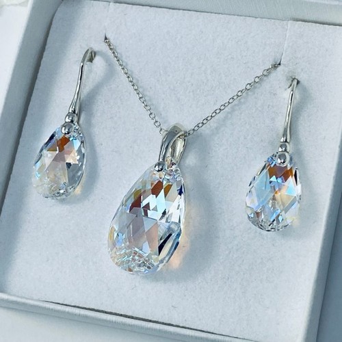Silver pear pendant necklace - silver,