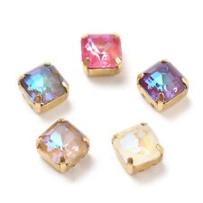 50pcs Crystal AB Sew On Rhinestones Sparkle Square Glass Clear Gems Faceted 8mm