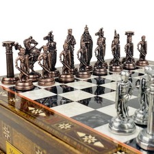 Crusaders Chess Set with Storage 15.3" Antique Handmade - Christmas Gift 🎁