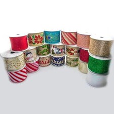 CHRISTMAS RIBBON WIRE EDGED - 63mm / 2.5 inches Wide - wreaths present wrapping