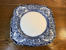 x2 Antique Hollinshead & Kirkham Cake Plates Davenport Pattern Blue White 22cm
