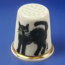Thimble  Porcelain Hand Painted Hurley “Roel” Black Cat Halloween 1979 RARE