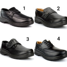 Mens Lightweight Comfort Shoes Black Slip On Lace Up Touch Fastening Wide Fit