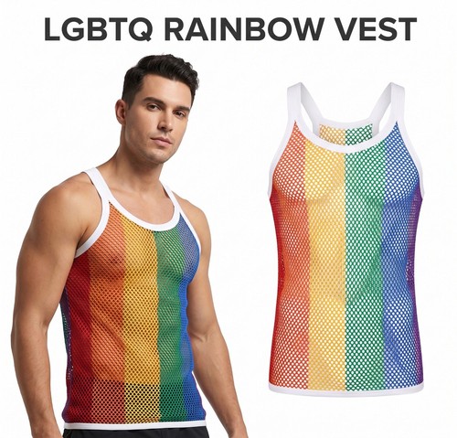 Mens rainbow fishnet vest - mens,