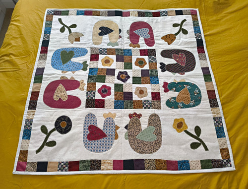 Cotton patchwork quilted hen - quilted,