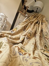 HUGE 104x83" French Country Tapestry Pair Curtains Linen Blend Woven Damask MTM