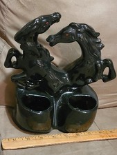 Black Horses Ceramic  Pottery Planter Red Eyes