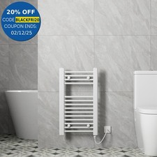 Bathroom Electric Heated Towel Rail Radiator Flat Ladder Modern White 700x400mm